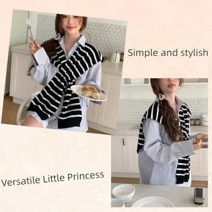 Sweater Shawl Wraps for Women Fashion Knitted Shoulder Shawls Ponchos Casual Sweaters Scarf Cape Wraps with Sleeves - color: 14 Black Stripe