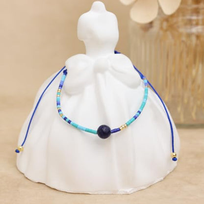 Healing Stone Colorful Beaded Bracelets for Women, Boho Adjustable Handmade Natural Stones Small Beads Friendship Outfit Accessories Jewelry Gift. - color: 0801I