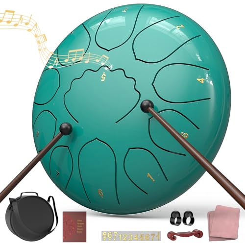 Rain Drum for Outside Garden, 8 Inches 11 Notes Steel Tongue Drum, Waterproof Meditation Rain Chime, Musical Instruments for Adult Gift with Bag, Music Book, Mallets (Lake Blue) - color: Lake Blue, size: 8 Inches