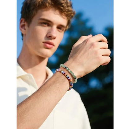 VIBILIA Healing Crystal Bracelets Beaded Bracelets for Men Women Natural Stone Adjustable Bracelets Unique Gifts for Father Son Grandfather Brother Friend - color: GreenAventurine