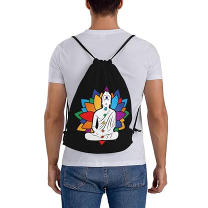 Buddha Chakra Meditation Drawstring Backpack Bag Sport Gym Sackpack for Men Women