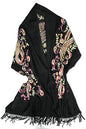 Urban CoCo Women's Embroidered Oversize Tassel Shawl Scarf Wraps for Women - color: #1-black