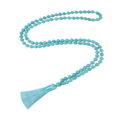 8mm Natural Stone 108 Mala Beads Necklace for Men and Women - color: Blue Turquoise