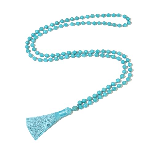 8mm Natural Stone 108 Mala Beads Necklace for Men and Women - color: Blue Turquoise