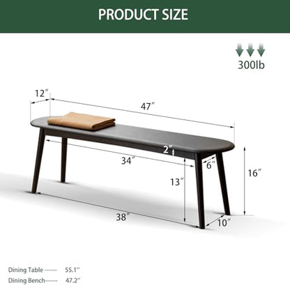 47'' 100% Solid Oak Wood Dining Bench,Rounded Corner Baguette Shape Chair Surface Design,Entryway Bedroom Bed End Bench (47.3inch, Black) - size: 47.3inch-Black-Round Corner Baguette Shape
