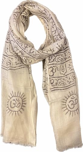 Karma Handicrafts Om Meditation Yoga Harye Ram Prayer Scarf Cotton Scarves Nepal - color: White - Black