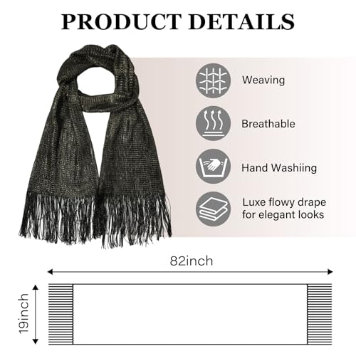 Sumolux Shawls Wraps for Evening Dresses Metallic Glitter Shawls Scarf for Women Sparkling Wedding with Free Buckle - color: Black With Gold Threads