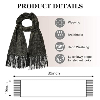 Sumolux Shawls Wraps for Evening Dresses Metallic Glitter Shawls Scarf for Women Sparkling Wedding with Free Buckle - color: Black With Gold Threads