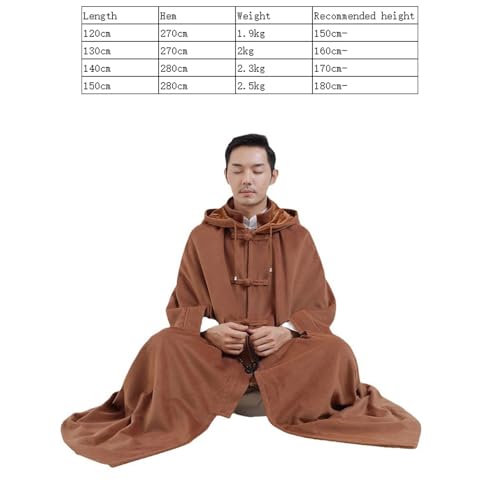 Meditation Buddhist Hooded Cloak Coat, Winter Meditation Cloak Zen Cloak Men and Women, Plush Cloak(Khaki)(2XL) - color: Khaki, size: 2XL