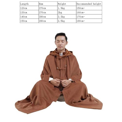 Meditation Buddhist Hooded Cloak Coat, Winter Meditation Cloak Zen Cloak Men and Women, Plush Cloak(Gray)(L) - color: Gray, size: Large