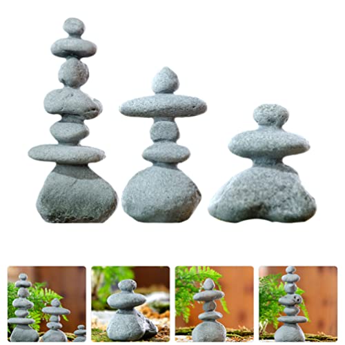 YARNOW Simulated Stacking Ornaments 3Pcs Mini Zen Garden Rocks for Aquarium Decoration Japanese Style Balanced Stones Sculpture for Outdoor Patio and Home D Cor