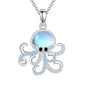 Sterling Silver Cute Animal Pendant Necklace Fox/Snake/Unicorn/Owl on Moon/Rabbit/Horse Necklace Jewelry for Women Mom Sister - style: Moonstone Octopus