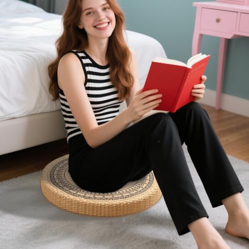 Meditation Cushion - Meditation Floor Pillow | Handwoven Round Floor Cushion Seating | Yoga Pillow for Sitting on Floor | Round Cushion | Stable Soft Seat Pad for Fireplace Yoga Living
