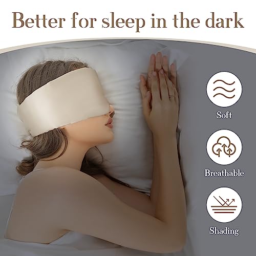 100% Mulberry Silk Sleep Mask for Side Sleeper - Face-Hugging Padded Blackout Eye Cover with Adjustable Band, Large Size Cooling Pressureless Sleeping Mask for Women Men (Taupe)