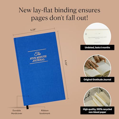 Intelligent Change The Five Minute Journal, Original Daily Gratitude 2025, Reflection & Manifestation for Mindfulness, Undated Daily with Gold Foiling, Plastic-Free, Blue - color: Royal Blue with Gold Foiling