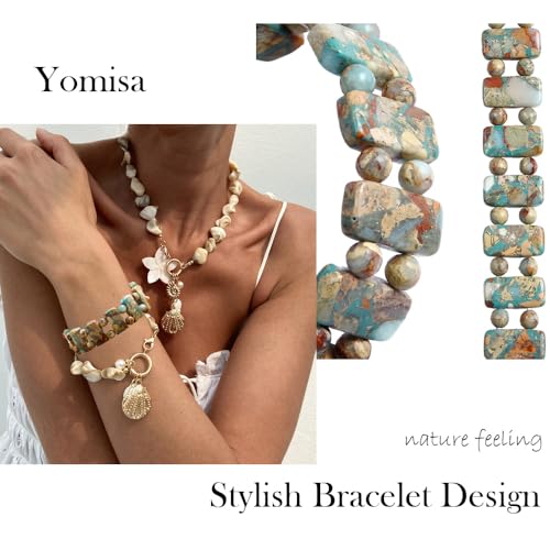 Yomisa Boho Beaded Bracelets for Women,Natural Chakra Turquoise Stone Jasper Bead Bracelet for Womens,Bohemian Handmade Stretch Beads Friendship Bracelets,Healing Trendy Western Jewelry Gifts - color: Agalmatolite