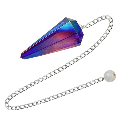 Amazing Gemstone Amethyst Aura Quartz Crystal Pendulum for Divination - Certified Dowsing Crystals and Healing Stones for Chakra Balancing and Meditation - Enhance Reiki Spiritual Growth - color: Amethyst Aura Quartz