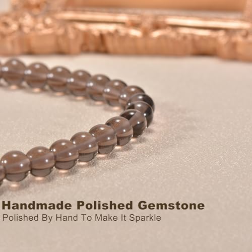 14in Agate Wrap Bracelet for Women Men Natural Round Beaded Agates Stone Healing Stretch Bracelets Elastic Handmade Polished Gemstone Beads Bracelet - color: Grey Obsidian, size: 8mm Beads