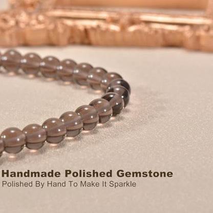 14in Agate Wrap Bracelet for Women Men Natural Round Beaded Agates Stone Healing Stretch Bracelets Elastic Handmade Polished Gemstone Beads Bracelet - color: Grey Obsidian, size: 8mm Beads