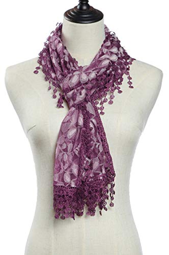 Cindy and Wendy Lightweight Soft Leaf Lace Fringes Scarf Bridal Veils shawl for Women - color: Purple