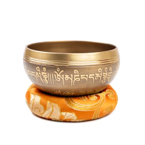 Tibetan Singing Bowl Set Brass - Master Healing Grade - Authentic Handcrafted Sound Bowl by Himalayan Bazaar - color: Yellow