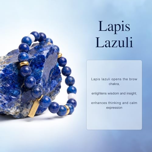 Natural Garnet Crystal Bracelet for Women & Men – Handmade Gemstone Beaded Stretch Bracelet, Polished Red Garnet Jewelry Gift, Root Chakra Stone for Confidence & Courage - color: Third Eye Chakra – Lapis Lazuli Fantasia bracelet