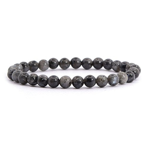 Justinstones Gem Semi Precious Gemstone 6mm Round Beads Stretch Bracelet 6.5 Inch Unisex - color: Larvikite