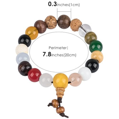 Handmade 18-Bead Bodhi Bracelet with Natural Crystals Chakra Balancing Feng Shui Jewelry for Meditation, Positive Energy & Spiritual Protection, Buddhist Wood Bead Accessory for Men/Women