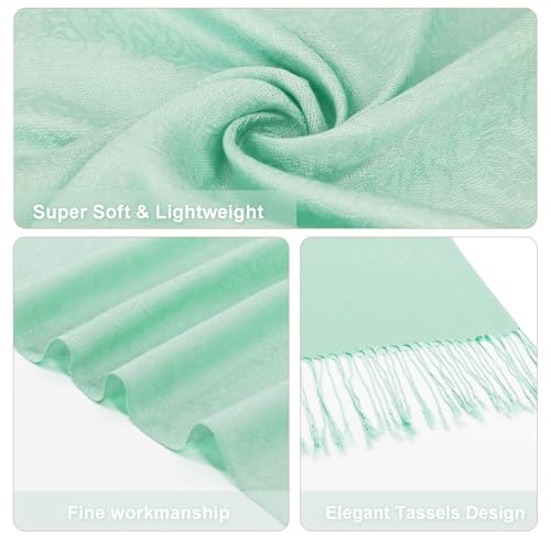 Silky Paisley Pashmina Shawl Scarf-Women's Soft Double-side Jacquard Pashminas Wrap for Evening Dress Travel Shawl - color: A-light Green