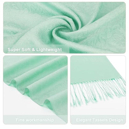 Silky Paisley Pashmina Shawl Scarf-Women's Soft Double-side Jacquard Pashminas Wrap for Evening Dress Travel Shawl - color: A-light Green
