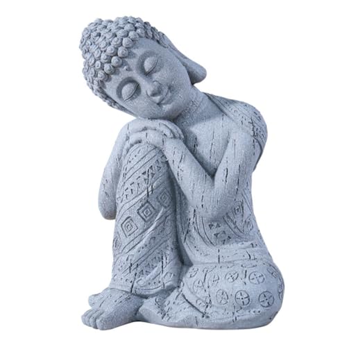 COHEALI Resin Buddha Sculpture Decor Cement Color Tabletop Statue Zen Hallway Ornament Indoor Outdoor Meditating Statuary Creative Home Accent