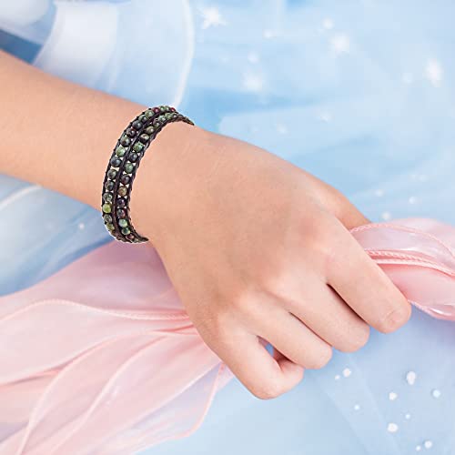 Genuine Stone Wrap Bracelets for Women Natural Crystal Beaded Wrap Bracelet 2/3/5 Adjustable Bohemian Bracelets Jewelry Gifts for Women Mom - color: dragon blood(2 wraps)