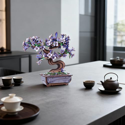 3D Puzzles for Adults Wooden Flower，DIY Crafts for Adults Bonsai Tree Building Set, Artificial Flower Decor, Artificial Plant Model Toy for Desk or Home Decor，Birthday Valentine's Day