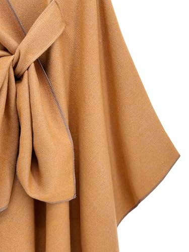 Women's Elegant Shawl Wraps, Soft Open Front Poncho Cape, Reversible Casual Cardigan Shawls for Gift Travel - color: Brown-black
