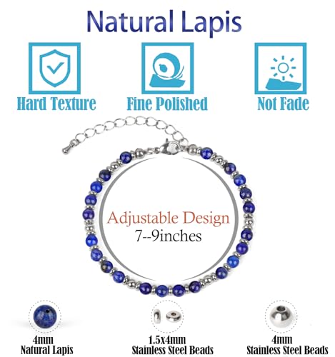 LPBeads Beaded Bracelets for Women Energy Gemstone Charm Jewelry Adjustable Bracelet Gifts for Mom, Daughter, Wife, Friends, Bestie - color: Lapis Lazuli