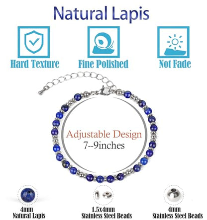 LPBeads Beaded Bracelets for Women Energy Gemstone Charm Jewelry Adjustable Bracelet Gifts for Mom, Daughter, Wife, Friends, Bestie - color: Lapis Lazuli
