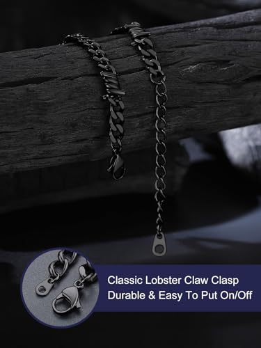 Bandmax Barbed Wire Chain Bracelets for Men Women Stainless Steel/Black/Gold Thorn Cuban Link Bracelet Adjustable Punk Emo Style Jewelry Gift - color: 05 5MM-Black Plated