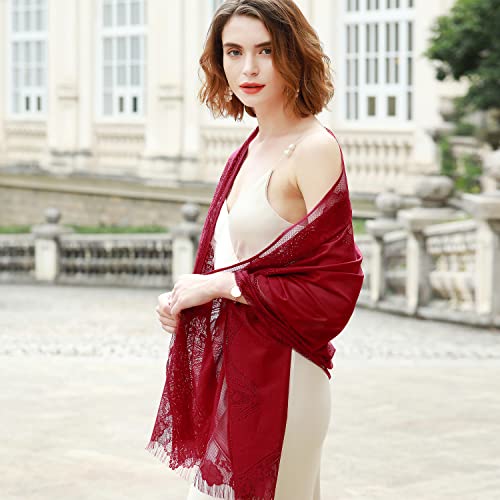 RIIQIICHY Shawls and Wraps for Evening Dresses Scarfs for Women Pashmina Wedding Formal Shawl - color: Wine Red-3