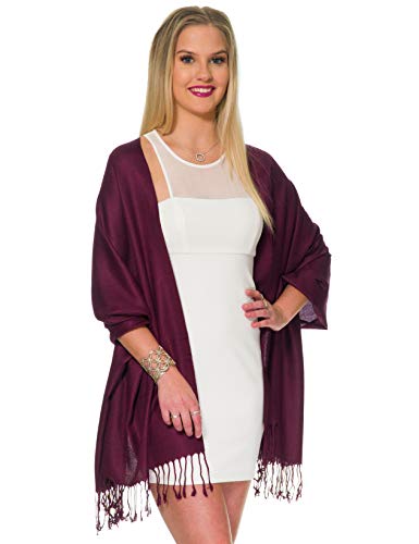 Pashmina Shawls and Wraps for Evening Dresses, Large Soft Pashminas Wedding Shawl - color: Maroon