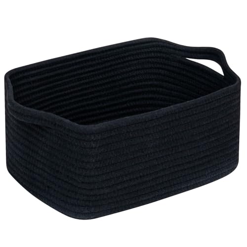 CubesLand Cube Storage Organizer Basket Bin, Rectangular Cotton Rope Basket, 14x10x7.08Inches, Black - color: Black, size: 14''x10''x7.08''