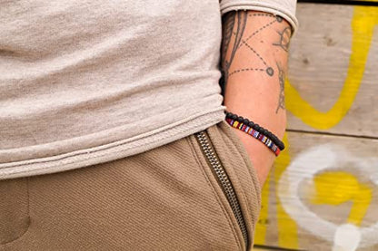 Made by Nami 2 Pcs Boho Surfer Bracelets for Men and Women Waterproof and Adjustable Beach Bracelets for Men and Women Set of 2 Beaded & Braided - color: Lava Beads & Dark Multi