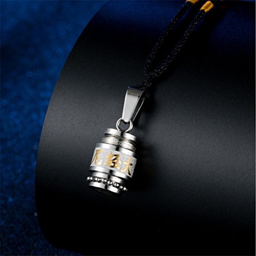Men's Stainless Steel Open Lucky Buddha Mantra Pendant Necklace Bottle Container Memorial with Braided Rope - color: Chinese Great Compassion (Silver)