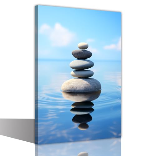 LURENCZH Zen Wall Art for Bathroom Wall Decor Zen Stone Canvas Painting Spa Meditation Spirit Picture Prints for Yoga Room Decor Framed(Stone-1,12.00" x 18.00") - color: Stone-1, size: 12.00" x 18.00"
