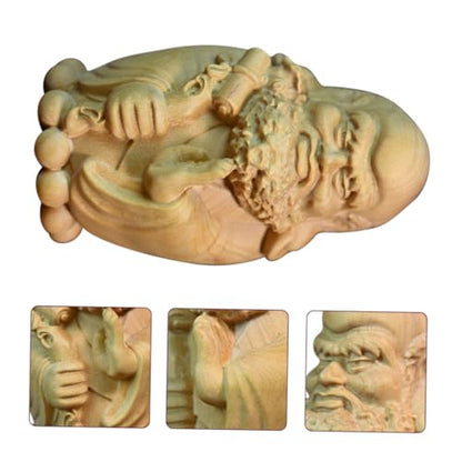 Zerodeko Hand-Carved Bodhidharma Wooden Statue Yellow Wood Decorative Ornament Meditation Home Decor for Zen Spaces Spiritual Tabletop Craft Unique