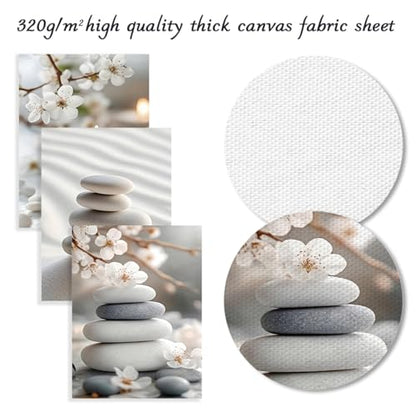 Dazzlewall 3Pcs Japanese Zen Wall Art Set, Balance Stones & Cherry Blossom Pictures for Yoga Spa Living Room Decor 12x16 in Unframed