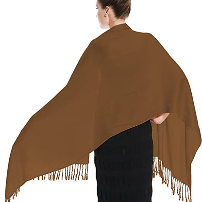 Glory Max Women Large Soft Silky Pashmina Shawl Wrap Scarf in Plain Solid Colors - color: Bronze