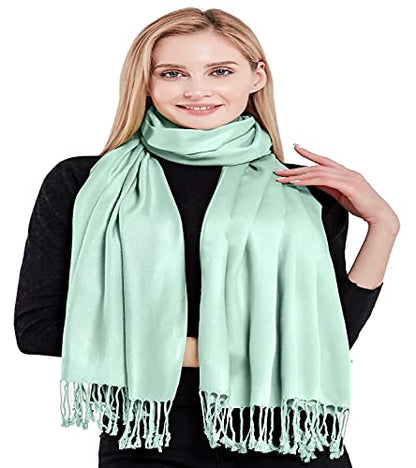 CJ Apparel Solid Color Tassels Design Nepalese Shawl Scarf Wrap Stole Throw Head Wrap Pashmina Gift Hand Made in Nepal New - color: Baby Green