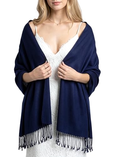 Achillea Lightweight Pashmina Scarf for Women – Soft Silky Shawl Wrap for Evening Dresses, Bridesmaids & Everyday Wear - color: Newport Navy