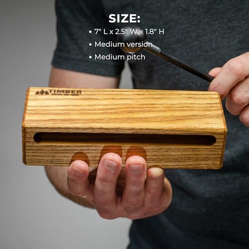 Timber Drum Co. Wood Block Percussion Musical Instrument, 7" Medium — MADE IN U.S.A. — Includes Mallet, Feet — Solid Hardwood, Rich Block Tone - size: Medium