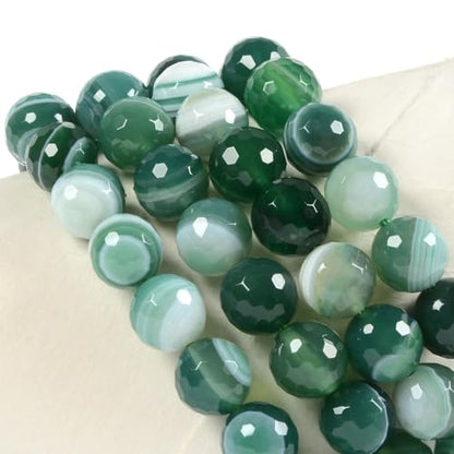 Justinstones Gemstone Crystals Chakra Beads Bracelet Crystal Healing 10mm Round Stretchable Bracelet for Her Gift - color: Faceted Dyed Green Banded Agate